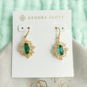 Kendra Scott Grayson Sunburst Gold Green Glass Earrings 🎉